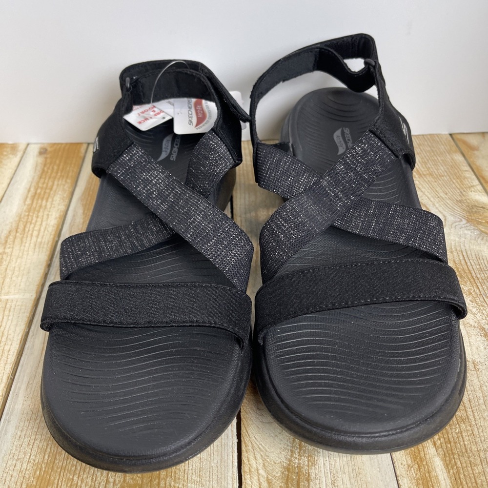 Skechers Arch Fit Go Walk Sandals Astonish Womens 11 Strappy Glitter Black - Picture 4 of 9